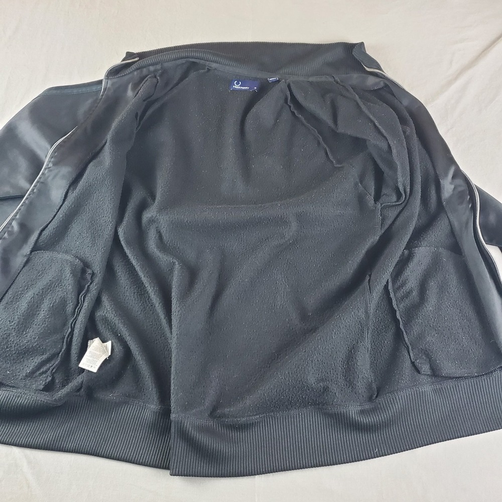 Y2K Fred Perry Mens Medium M Black Track Jacket Full Zip - Picture 4 of 12